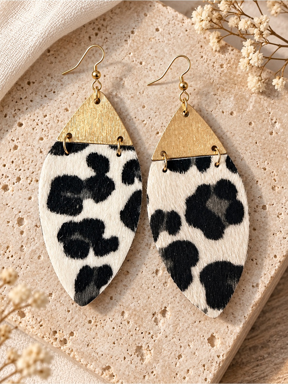 Gold & Black Leopard Print Dangle Earrings - Women Accessories